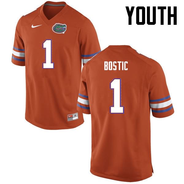 Youth NCAA Florida Gators Jonathan Bostic #1 Stitched Authentic Nike Orange College Football Jersey JZY8165AV